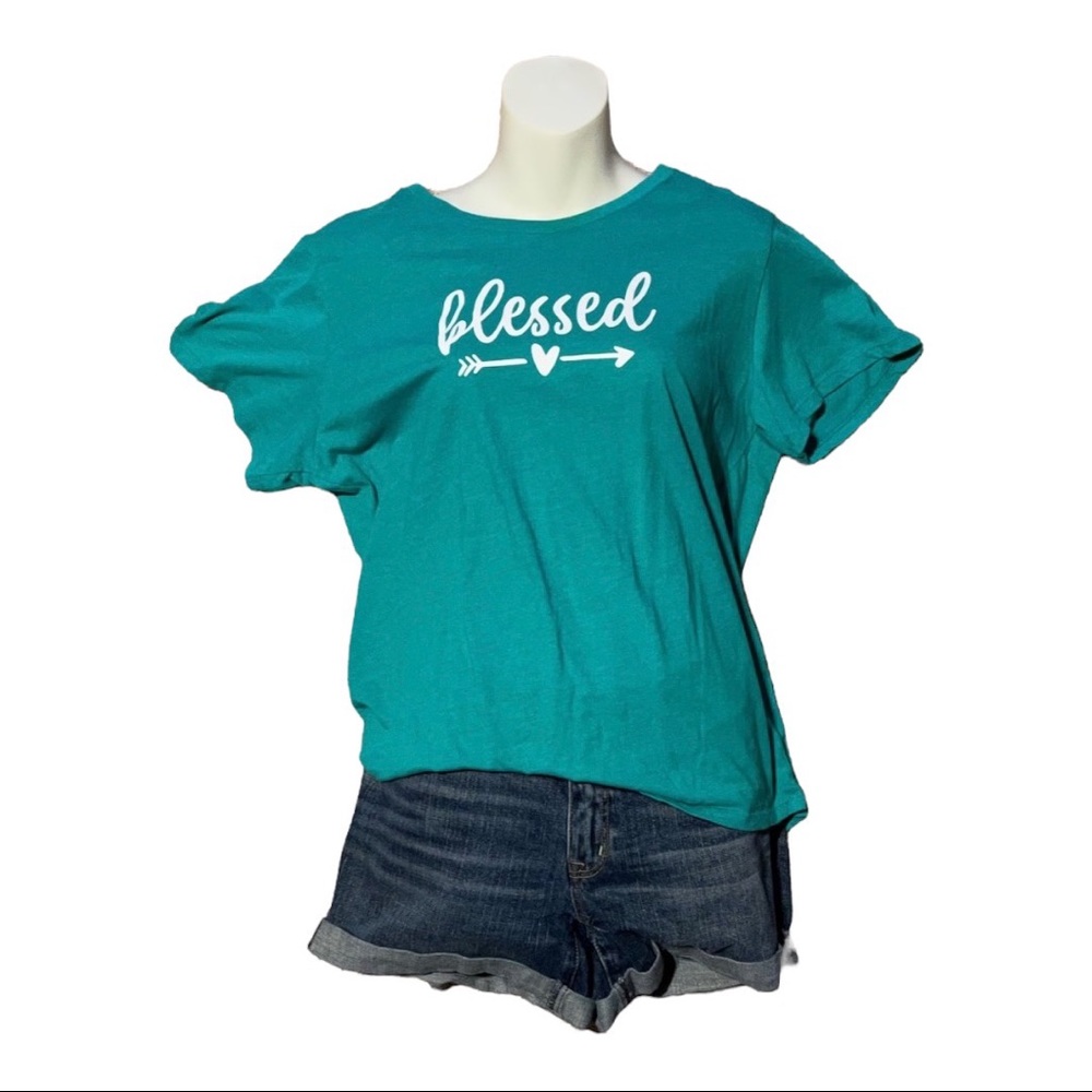 POSITIVE TEES Green “Blessed” Tee, Size XL